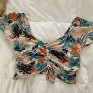 Roxy Floral Ruched Crop Top
